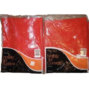 (2) NEW Vintage JC Penney Novelty Tier Curtains 80"x45" Fashion Manor Red Pamela